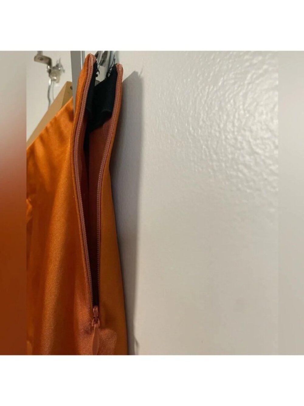 E.ssue Satiny  Orange Rust A Line Midi Skirt w Button Details & Front Slit - Med - Picture 7 of 8